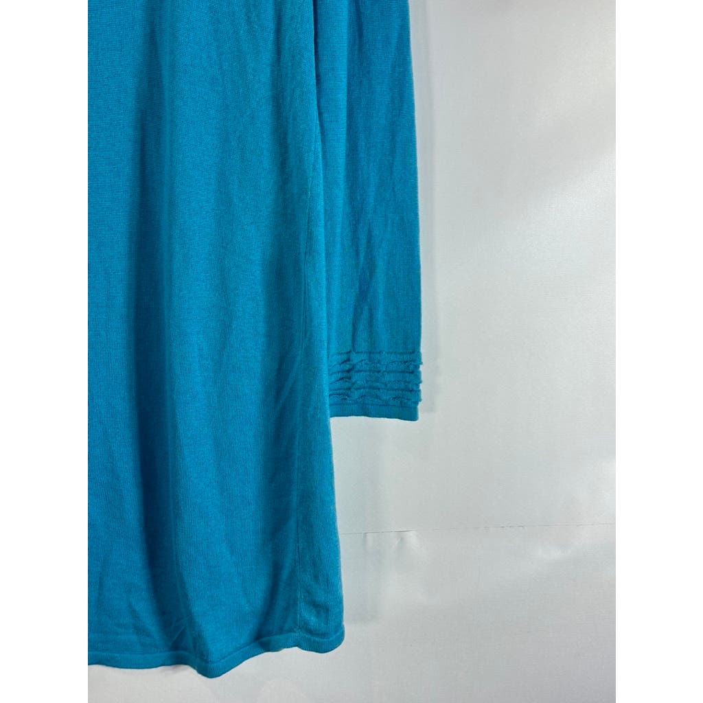 MAGASCHONI Women's Blue Ribbed Trim Silk-Cashmere Open-Front Cardigan SZ S