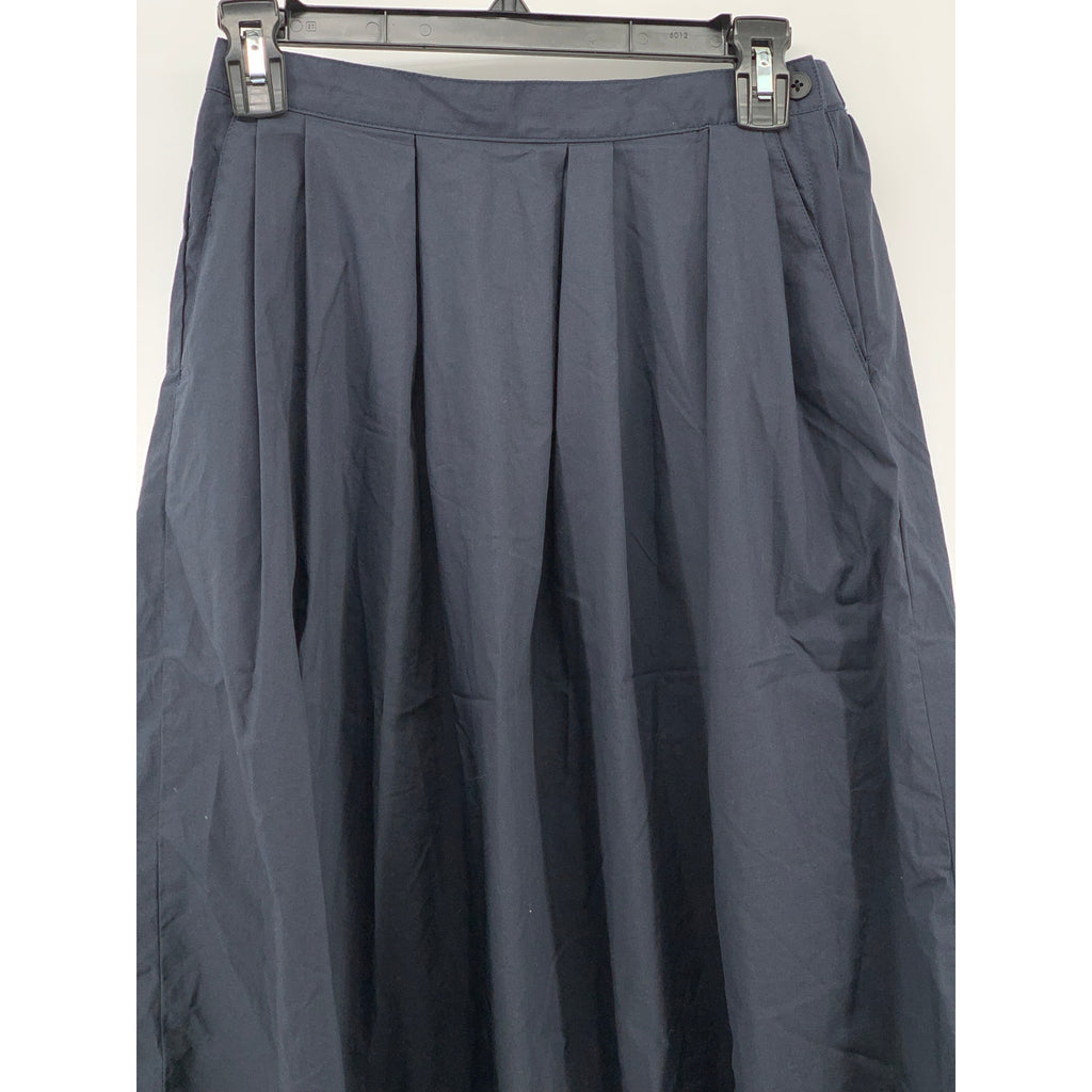 MUJI Women's Navy Blue Elastic-Waist A-Line Relaxed Fit Cotton-Blend Skirt SZ S
