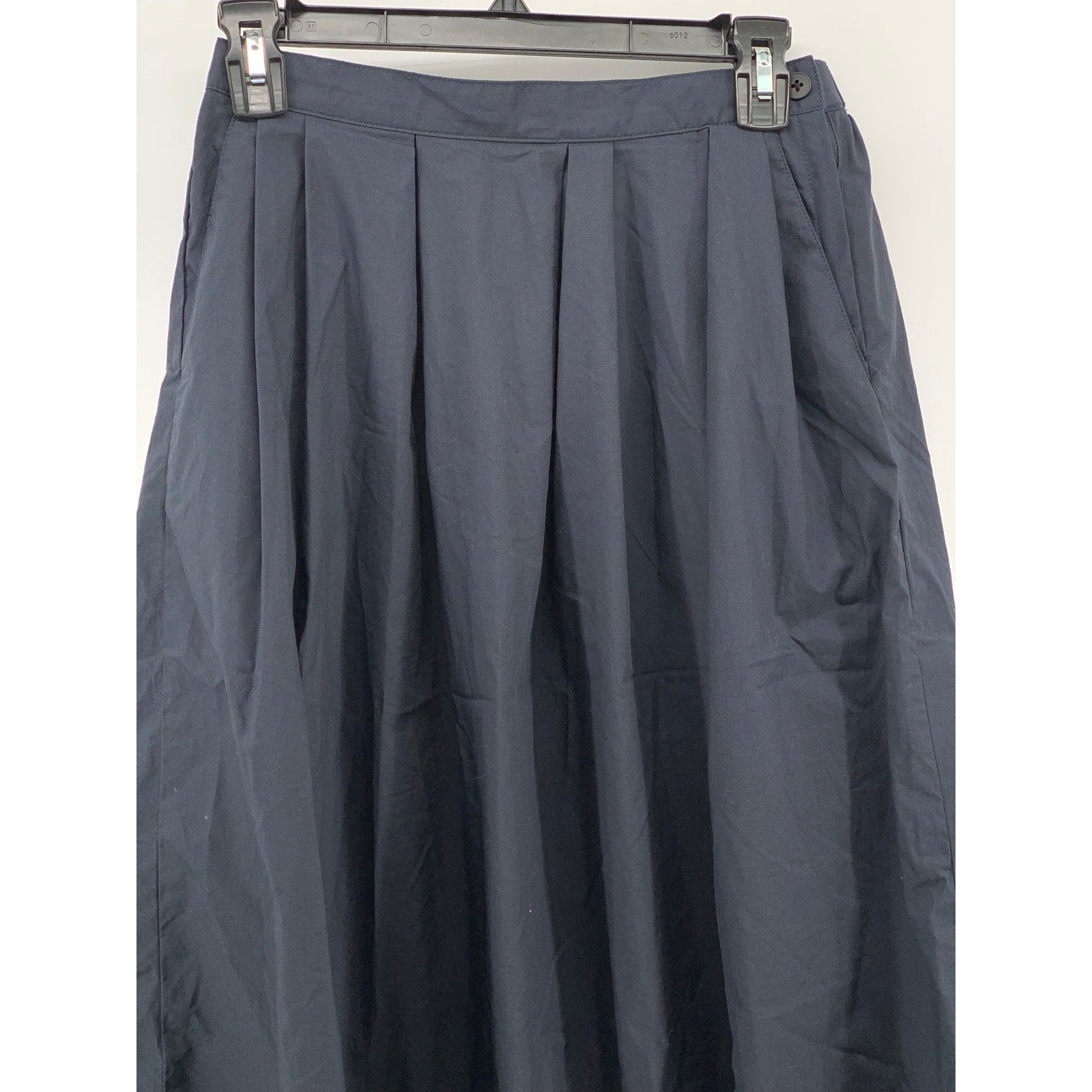 MUJI Women's Navy Blue Elastic-Waist A-Line Relaxed Fit Cotton-Blend Skirt SZ S