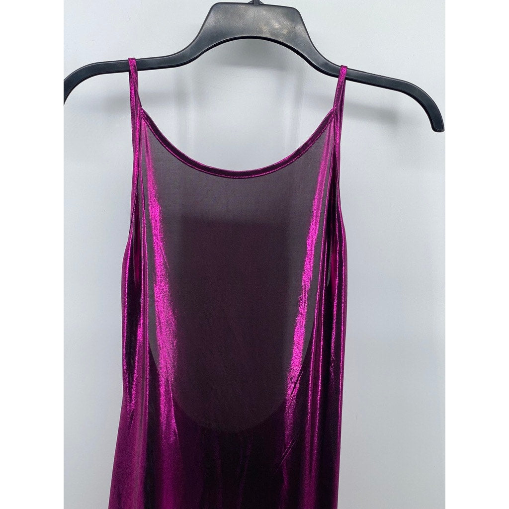 UNBRANDED Women's Purple Metallic Scoop-Neck Backless Spaghetti Strap Dress SZ M