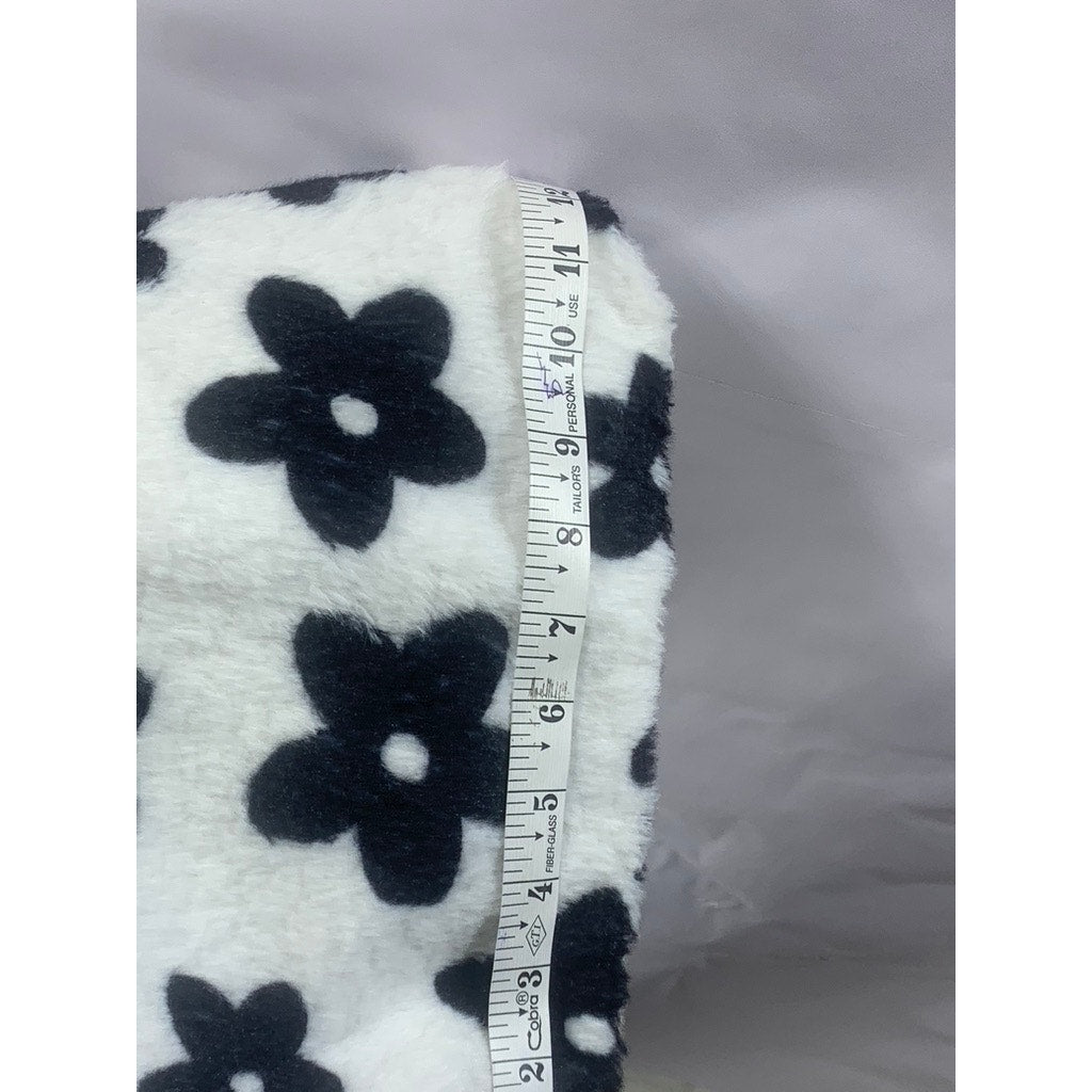 UNBRANDED Women's Black-White Floral Print Faux-Fur Shoulder Bag