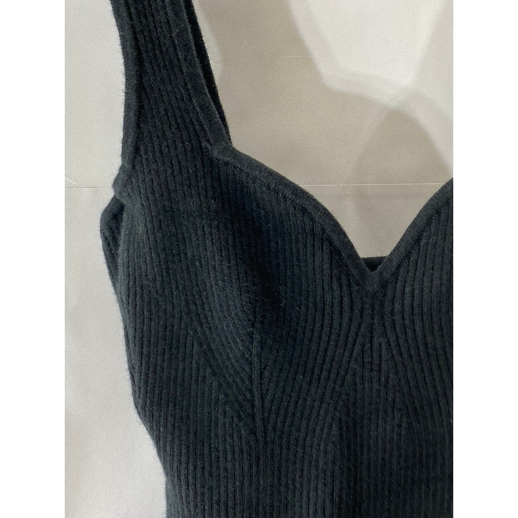 ABERCROMBIE & FITCH Women's Black Knit Ribbed Sweetheart Thong Bodysuit SZ S