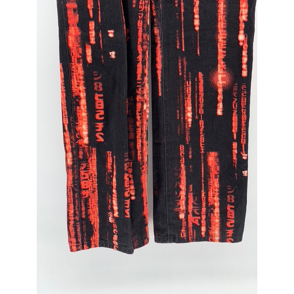 JADED LONDON Women's Red-Black Matrix Printed Straight Leg Fit Jeans SZ 25