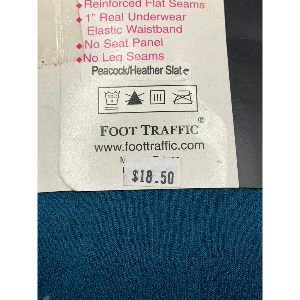 FOOT TRAFFIC Women's Peacock Blue-Heather Gray Color-Block Footed Tights SZ OS
