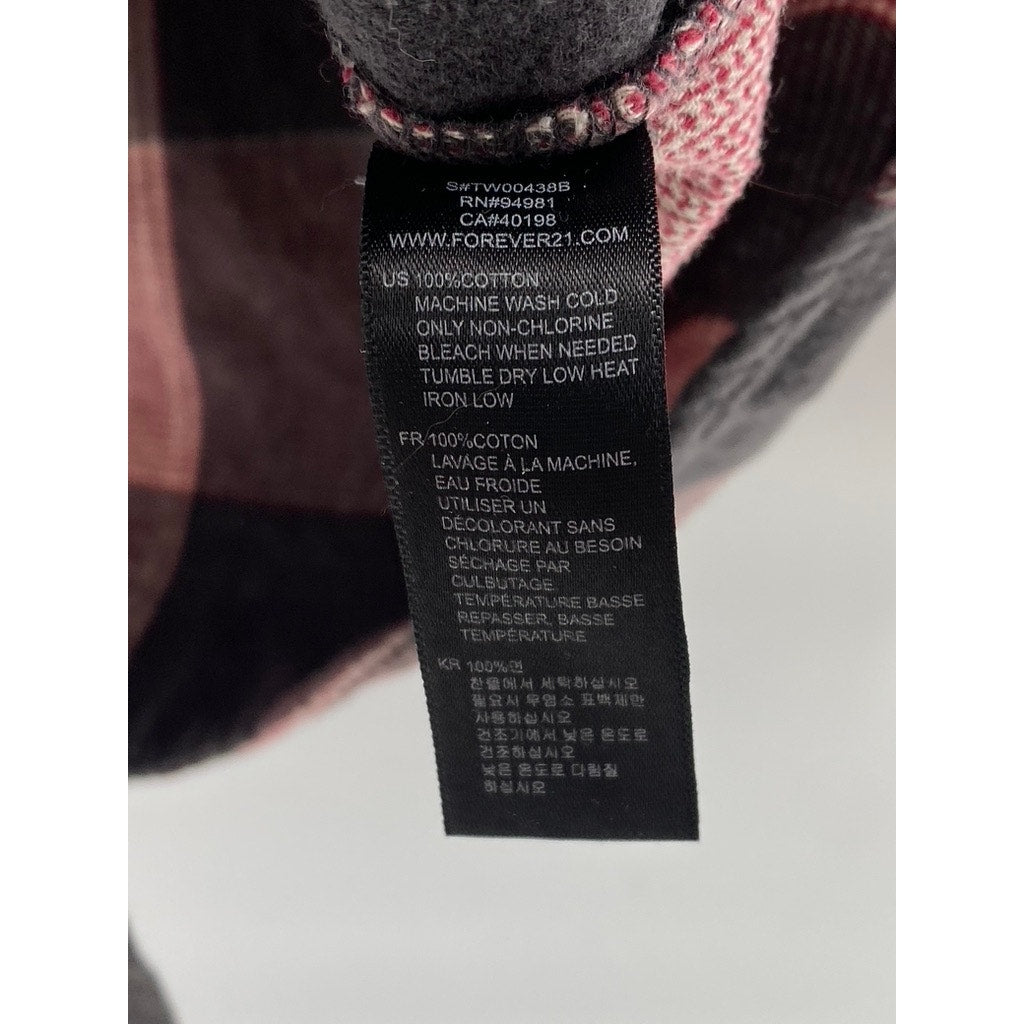 TWENTYONE Men's Red-Black Checkered Print Classic-Fit Button-Up Shirt SZ S