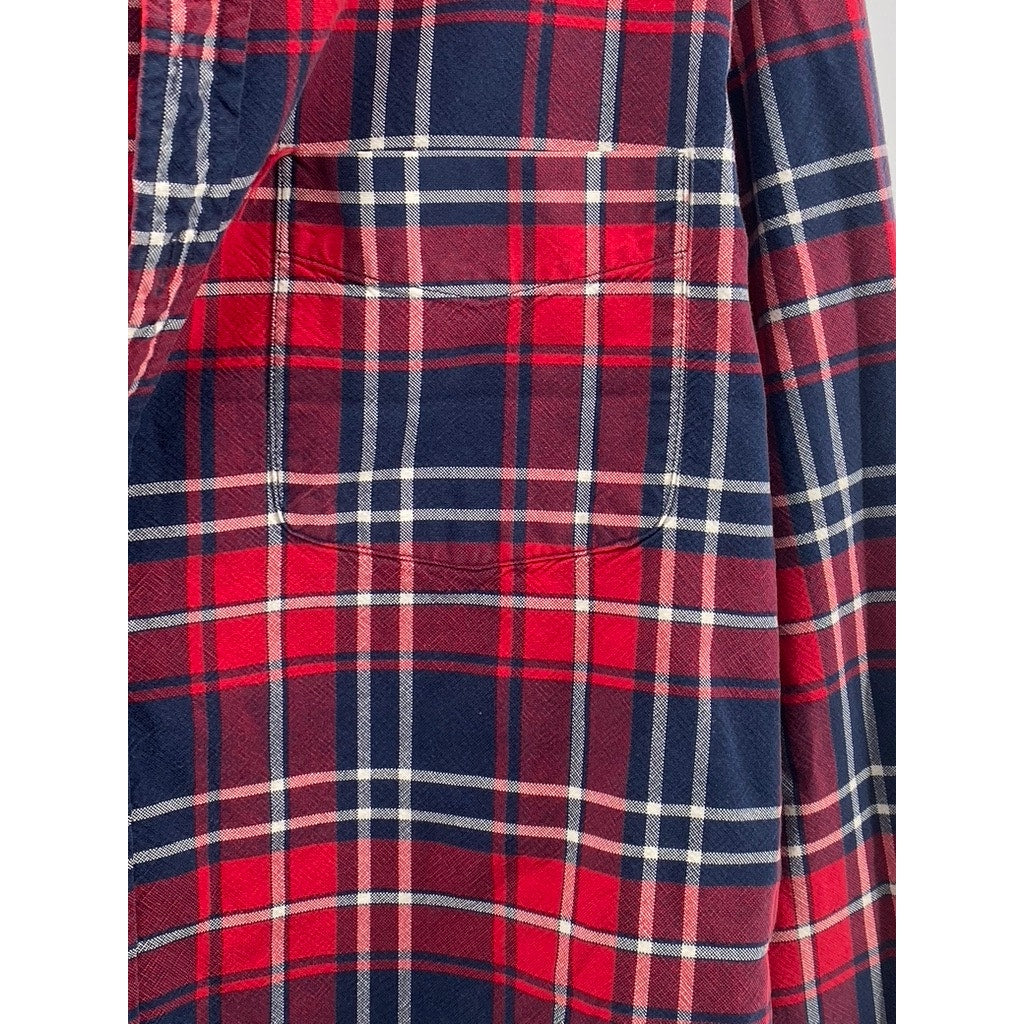 J.CREW Men's Red-Blue Plaid Vintage Oxford Button-Up Long Sleeve Shirt SZ L