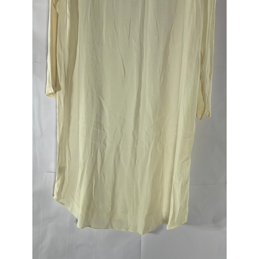 THE FROCK NYC Women's Beige Silk Crewneck Long Sleeve Lightweight Midi Dress SZS