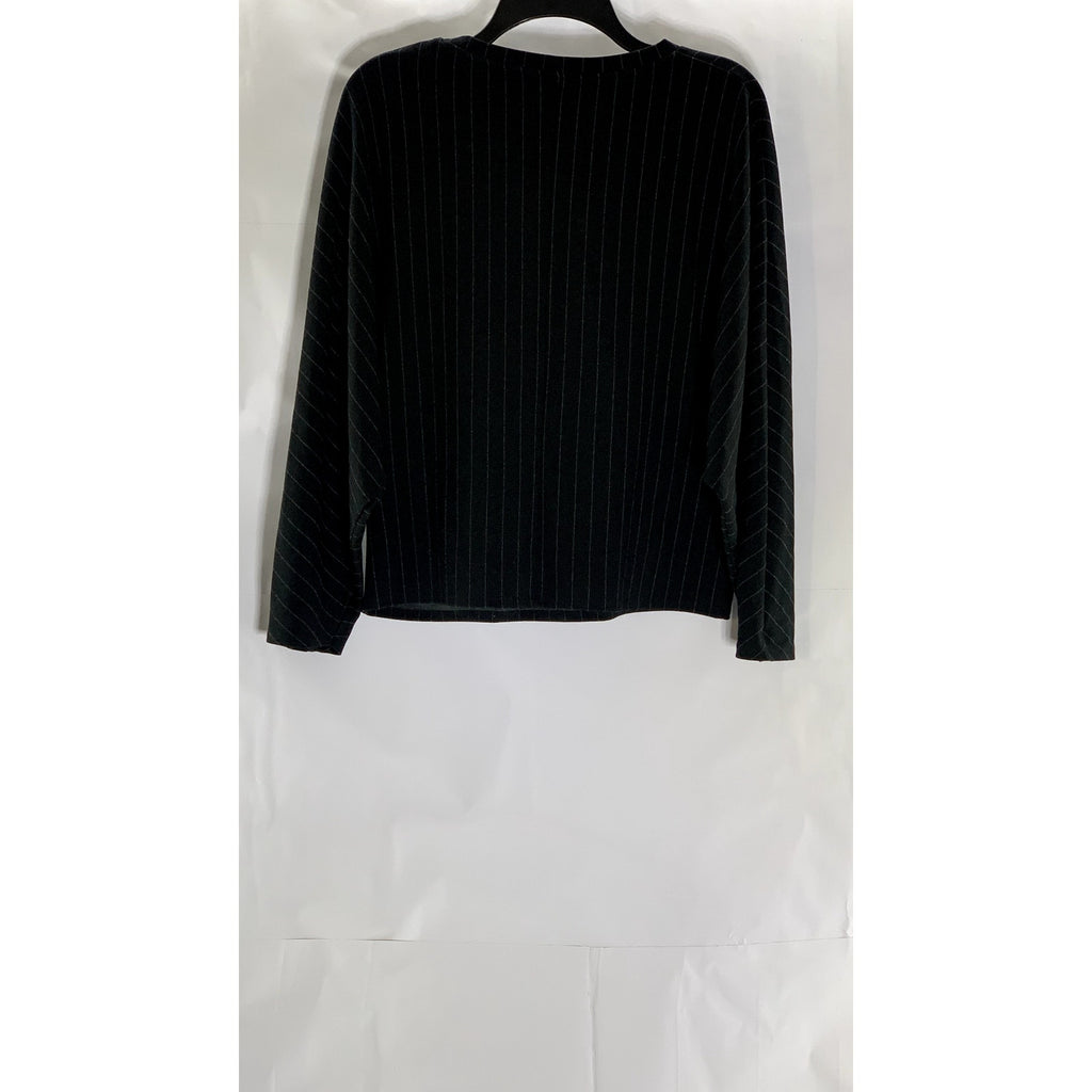 ZARA Women's Black Metallic Stripe Crewneck Long Sleeve Top SZ L