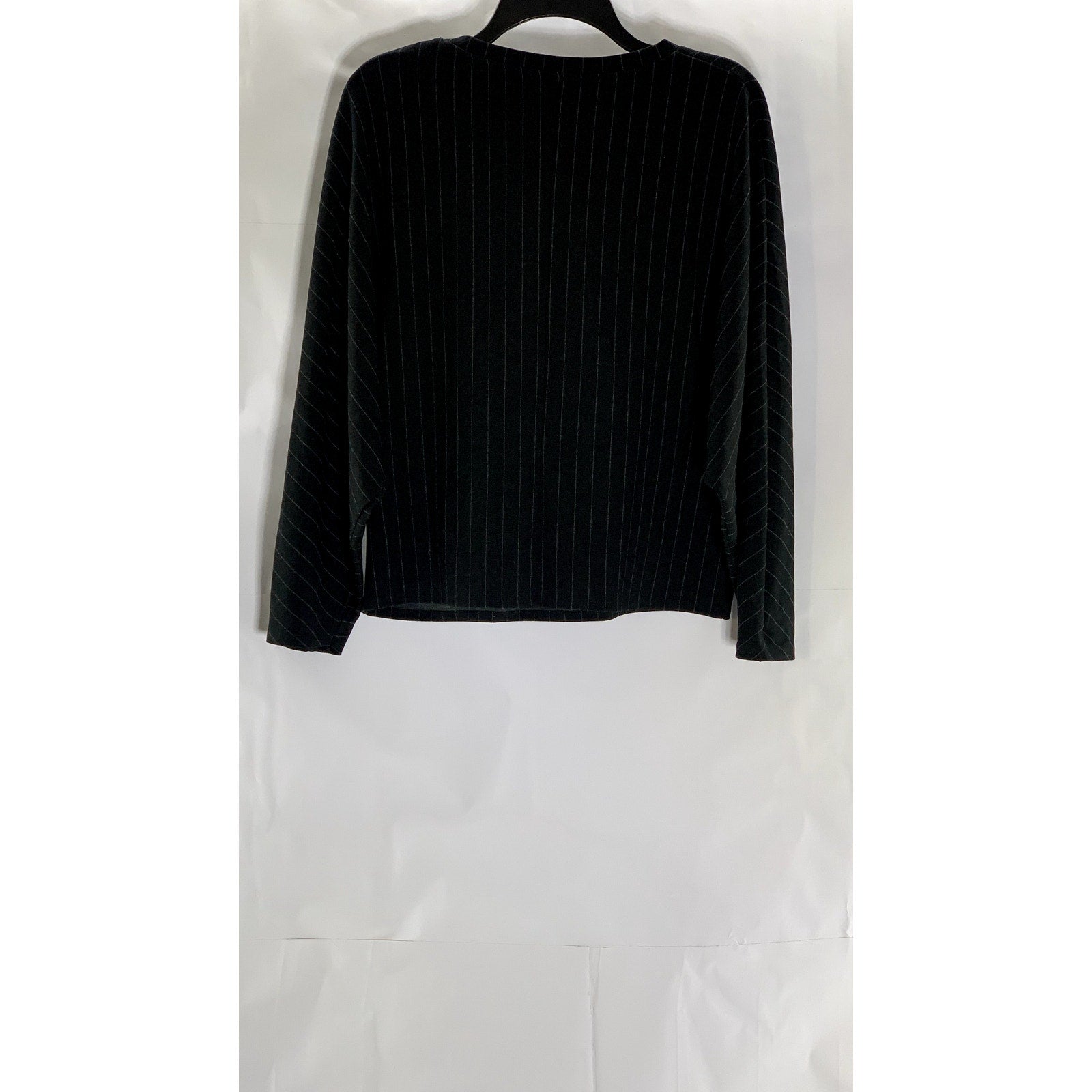 ZARA Women's Black Metallic Stripe Crewneck Long Sleeve Top SZ L