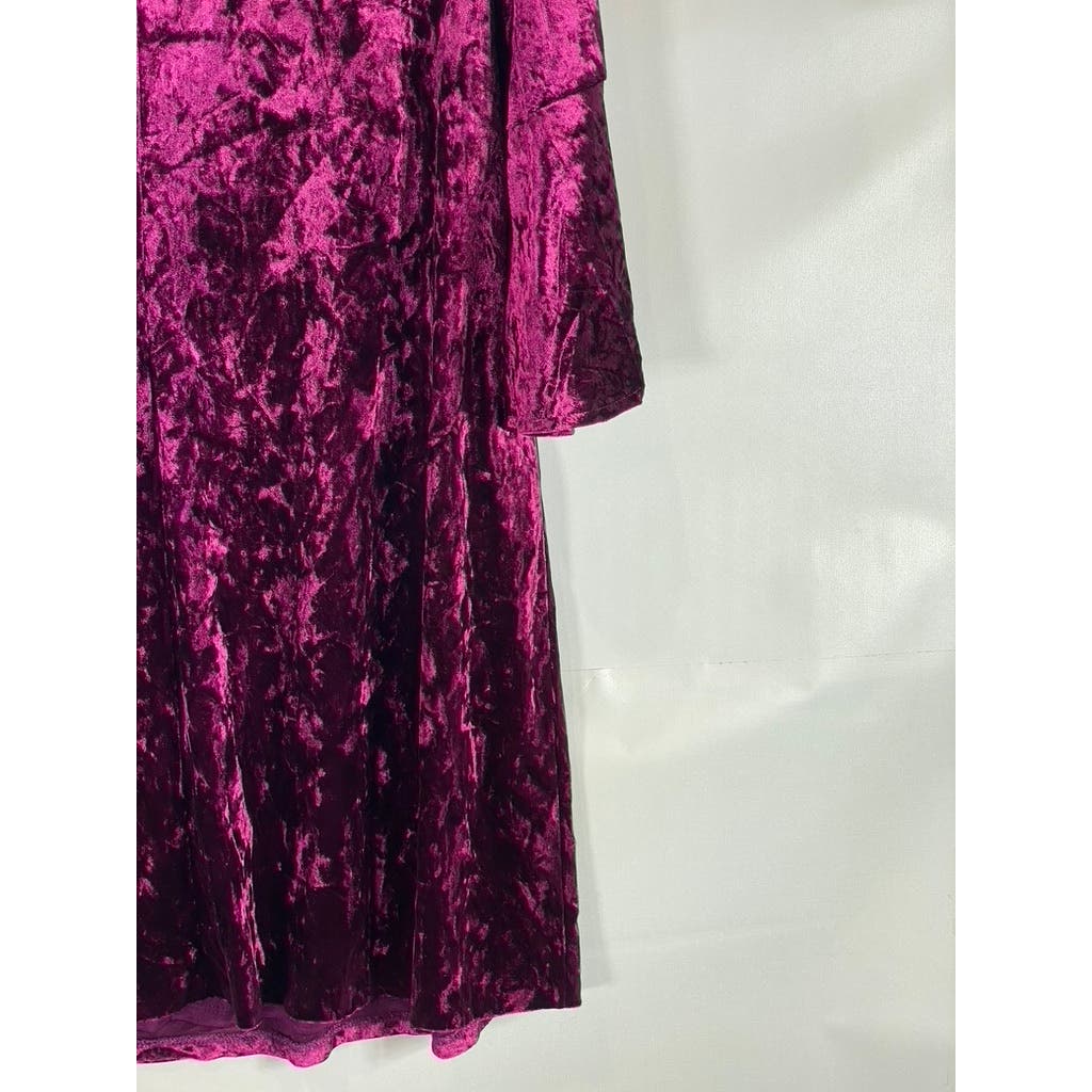 ELIZA J Women's Magenta Crushed Velvet V-Neck Bell Sleeve Mini A-Line Dress SZ16