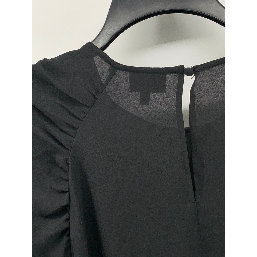 WHO WHAT WEAR Women's Black Long Puff Sleeve Top SZ L