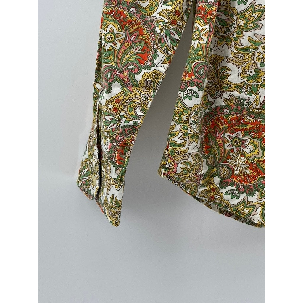 TALBOTS Women’s Petite Tan Multi Floral Print Button-Up Long Sleeve Top SZ 10P