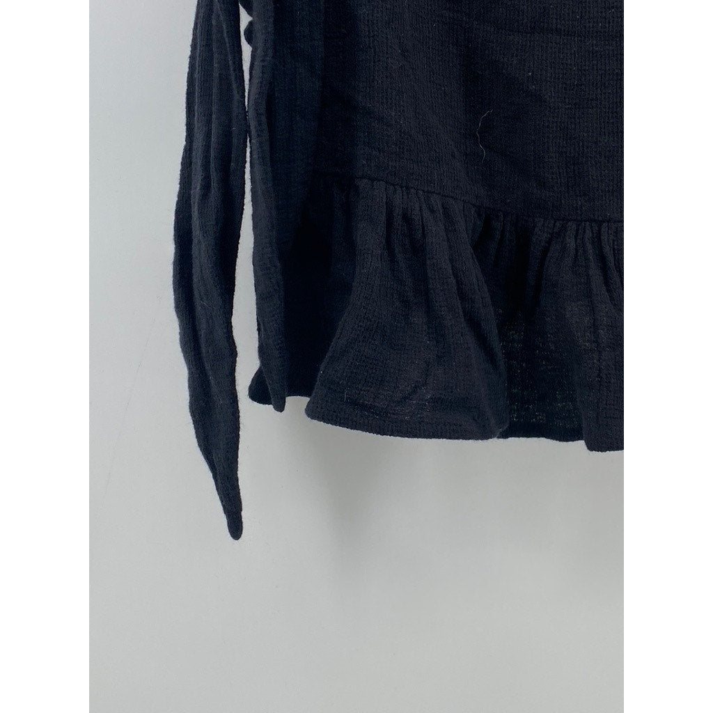 ZARA Women's Black Knit Ruffle-Trim Wrap Mini Skirt SZ XS