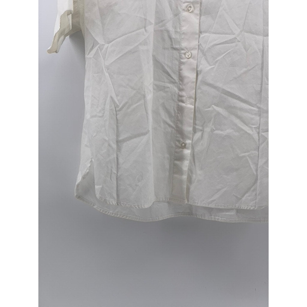 CALVIN KLEIN Women’s White Solid Button-Up Short Sleeve Oversized Top SZ XS