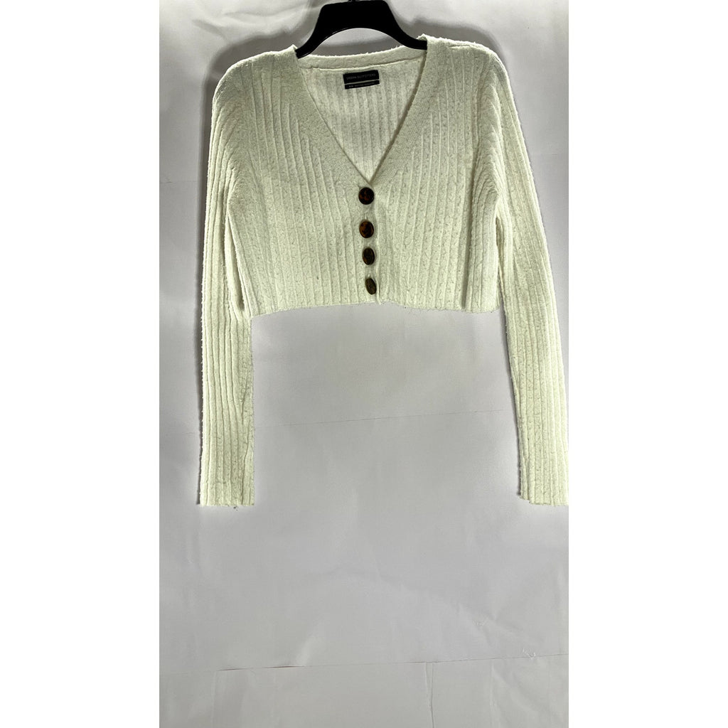 URBAN OUTFITTERS Women's Cream Fuzzy Rochelle Button-Up Cropped Cardigan SZ M