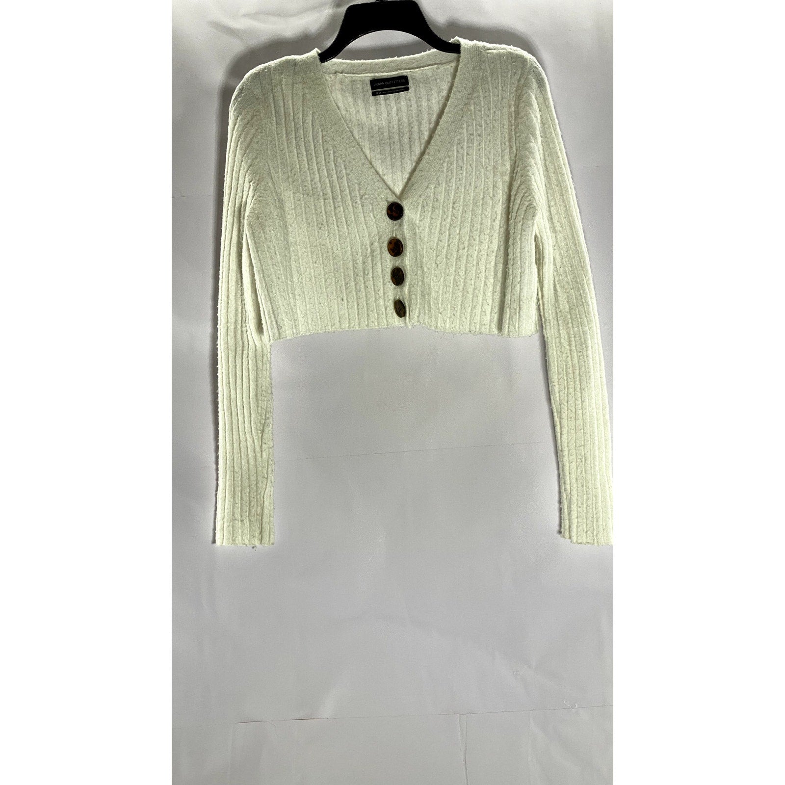 URBAN OUTFITTERS Women's Cream Fuzzy Rochelle Button-Up Cropped Cardigan SZ M