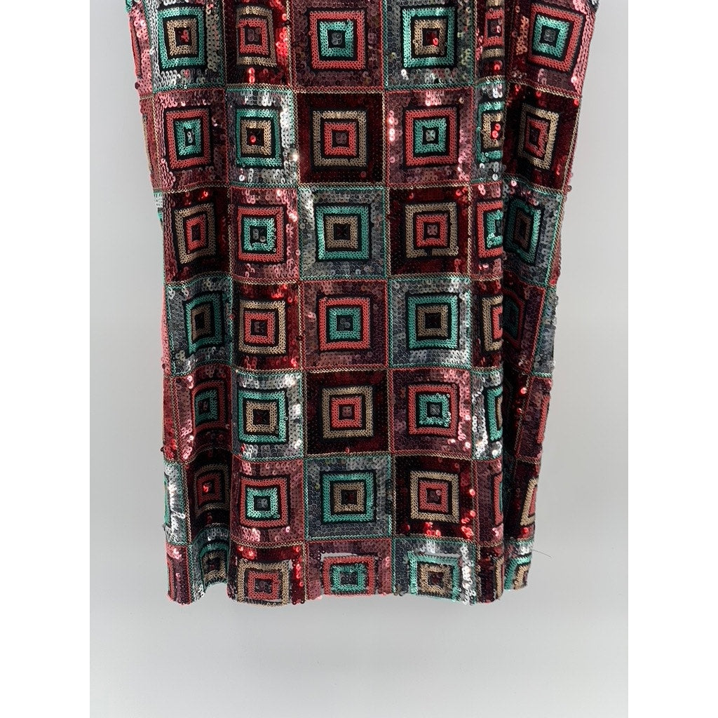 ZARA Women's Black-Multicolor Sequin V-Neck Double-Strap Mini Dress SZ L