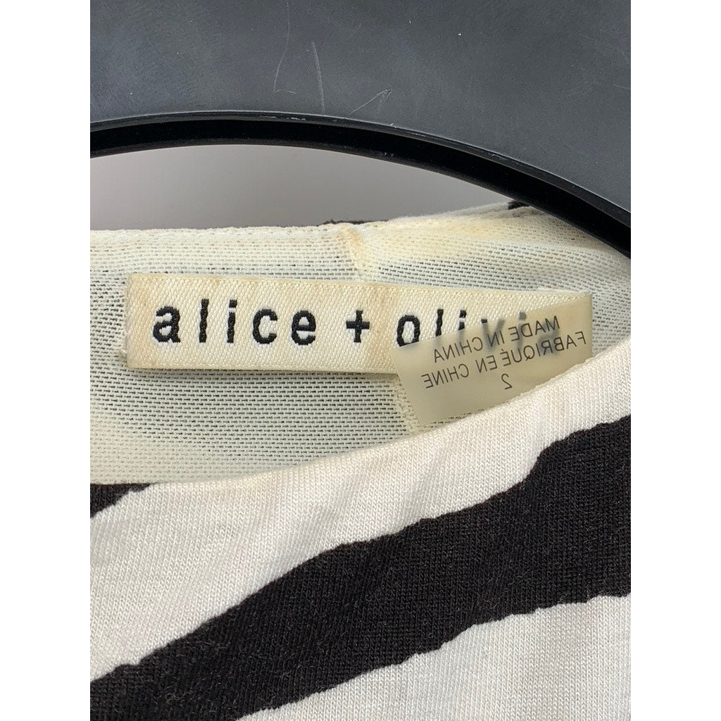 ALICE + OLIVIA Women's Off-White/Black Y2K Zebra Print Crewneck Dress SZ 2