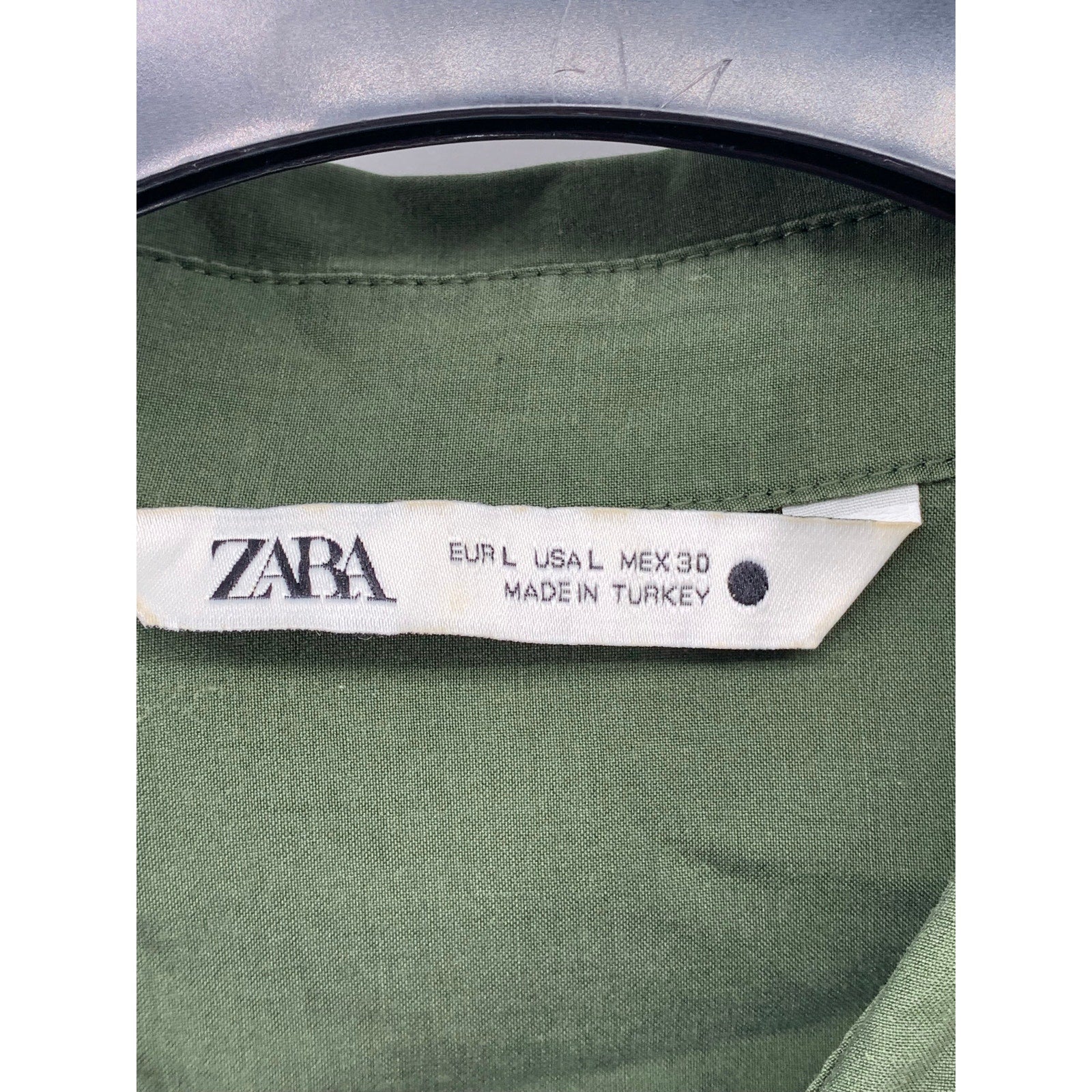 ZARA Women's Olive Green Button-Up Long Sleeve Regular-Fit Top SZ L