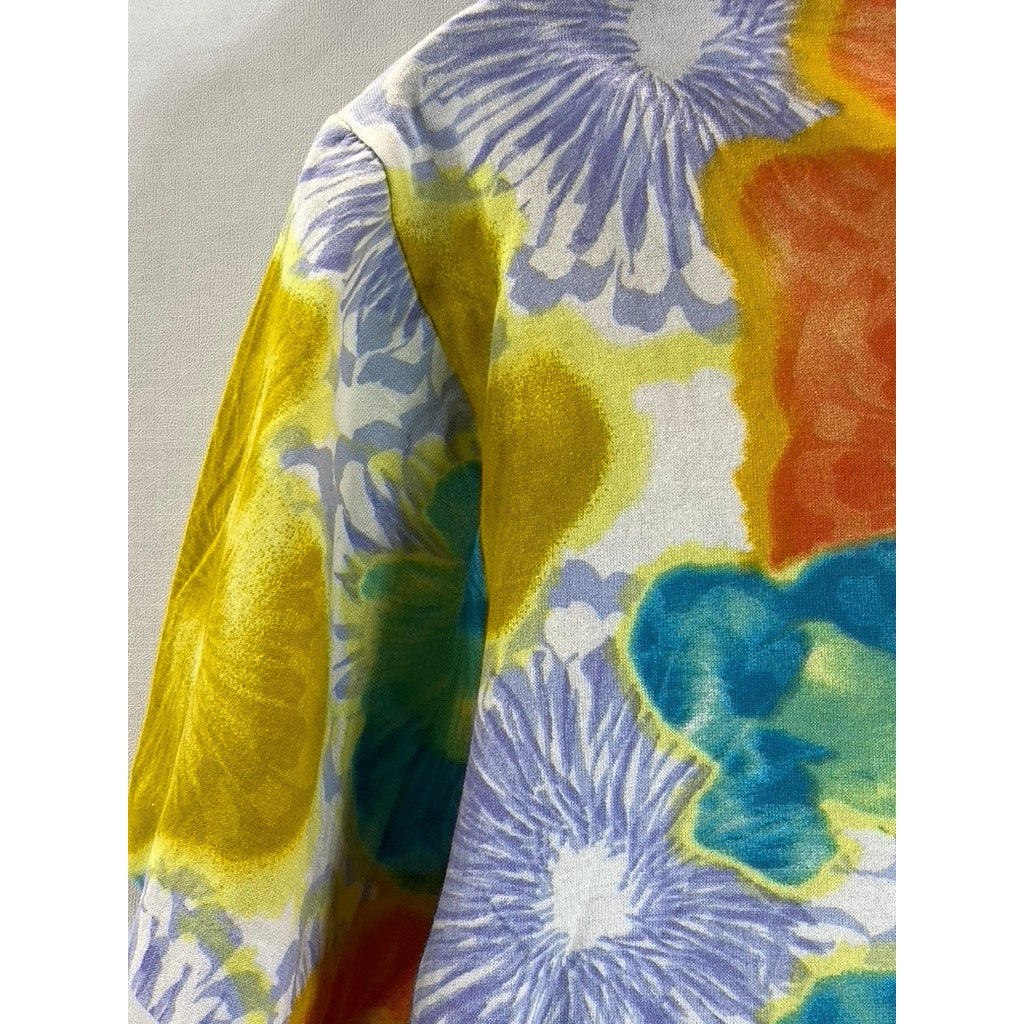 SILVIA N. Women's Multi Color Vintage Floral Crewneck Loose-Fit Crop Top SZ S