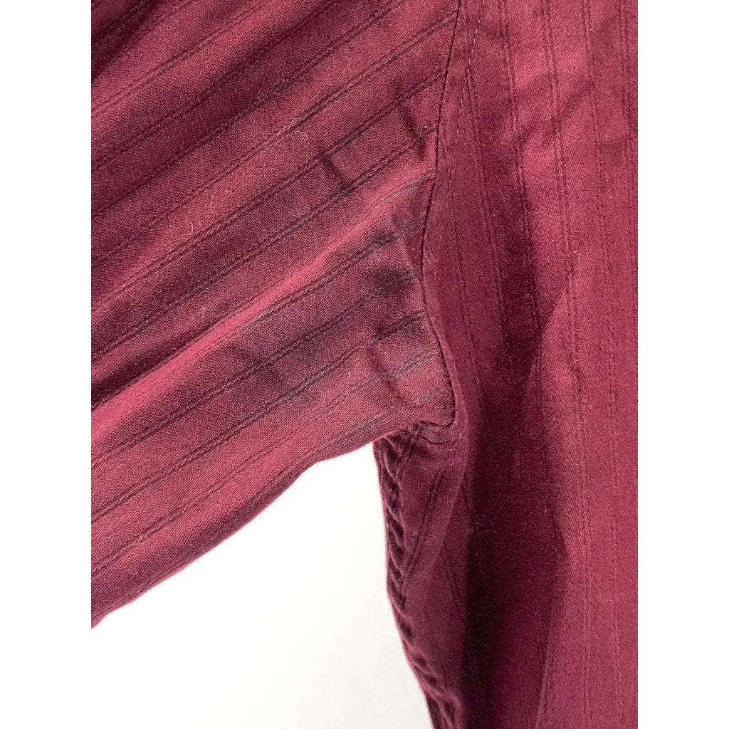ALFANI Men's Burgundy Striped Fitted Long Sleeve Button-Up Shirt SZ 15 32/33(M)