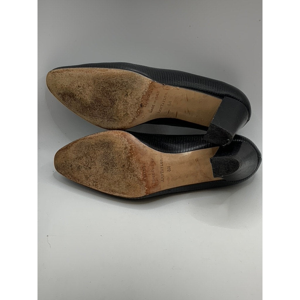 ANN TAYLOR Women's Black Textured Leather Horsebit Heeled Loafers SZ 8