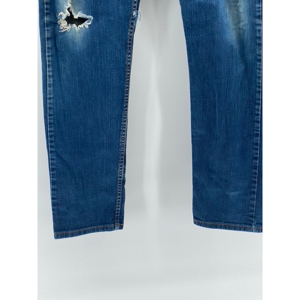 LEVI’S Men’s Blue Medium Wash Denim Distressed 502 Tapered-Leg Jeans SZ 34x32