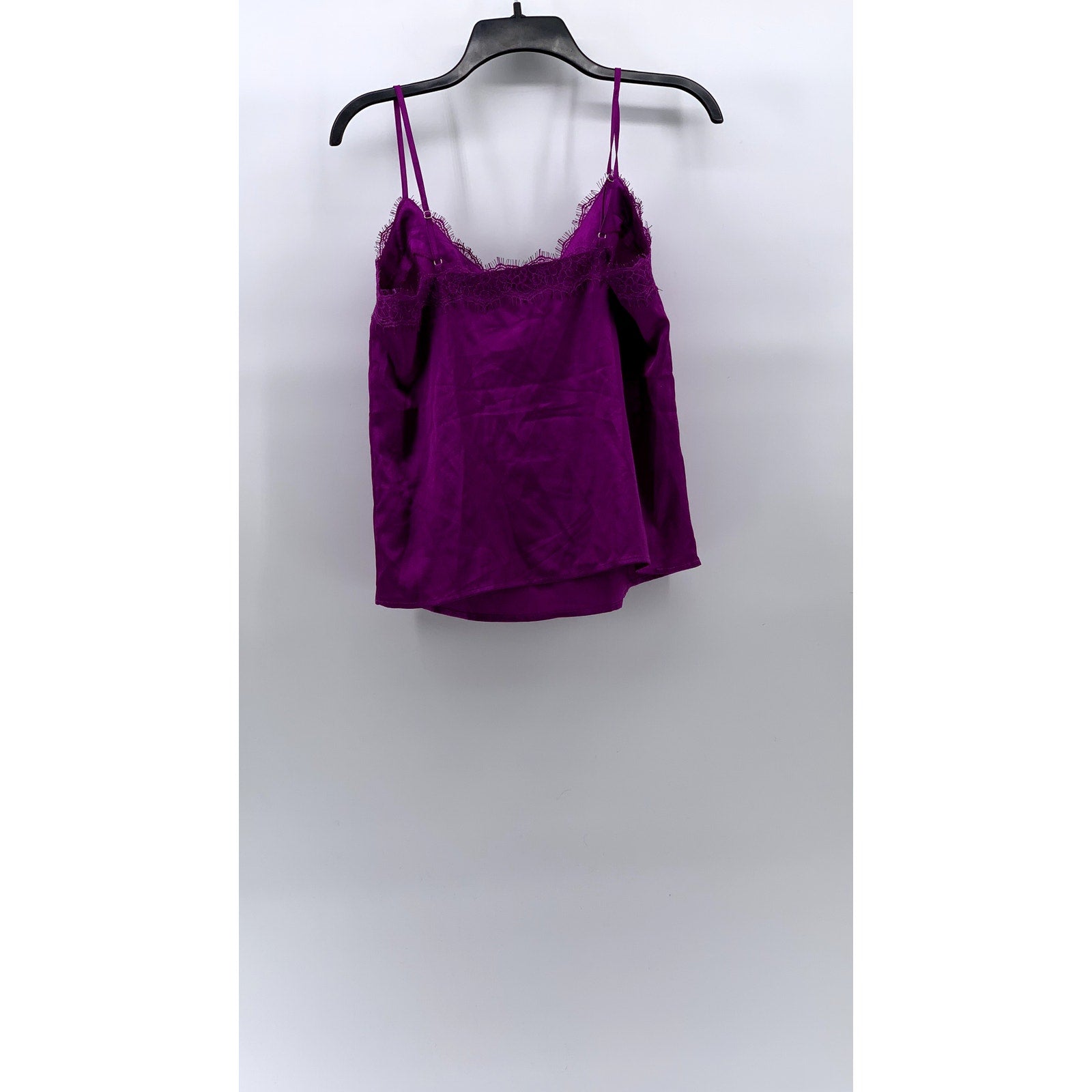 FOREVER 21 Women's Purple Lace-Trim Spaghetti Strap Satin Cami Top SZ S