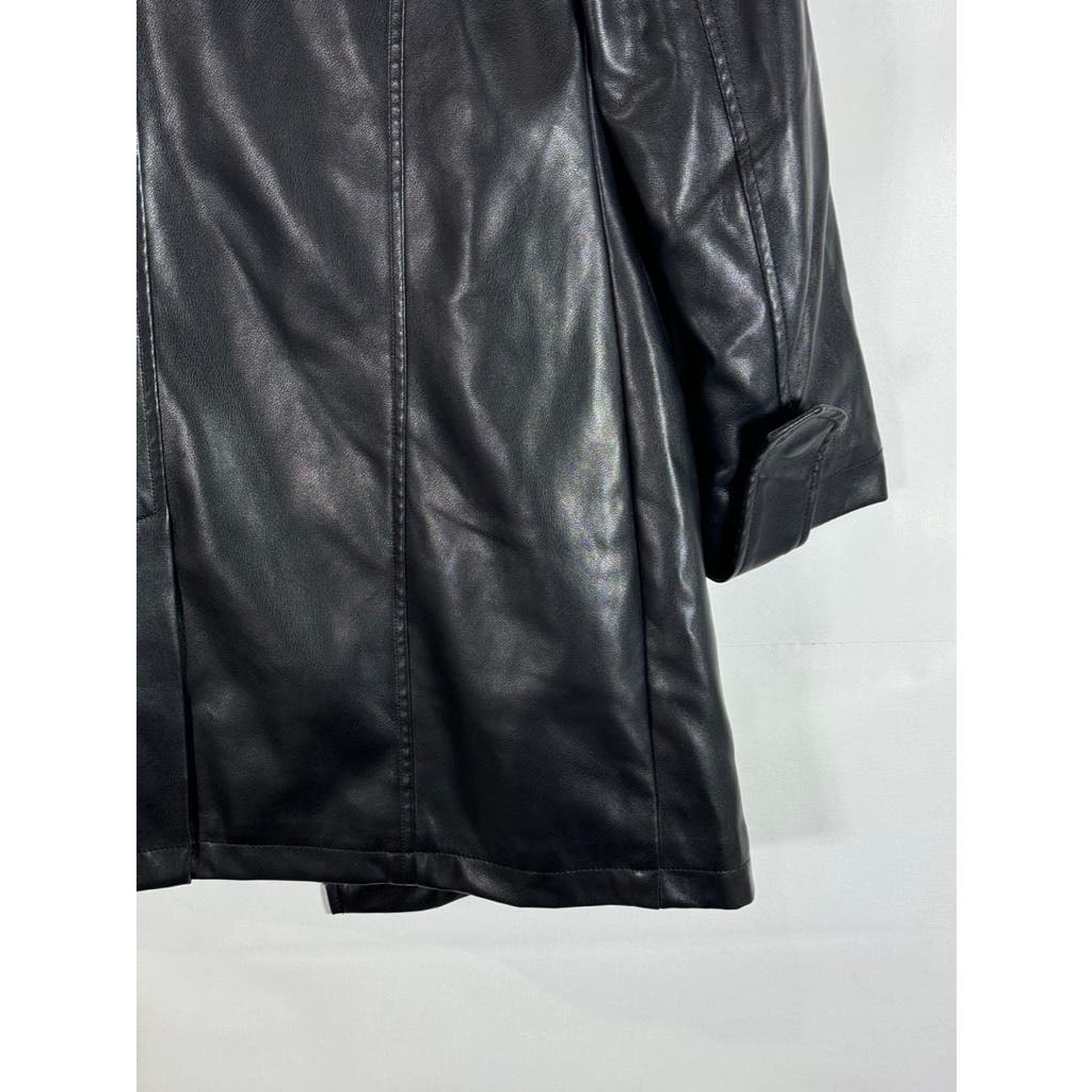 BAGATELLE Women's Black Faux Leather Grunge Chic Open Front Trench Coat SZ S