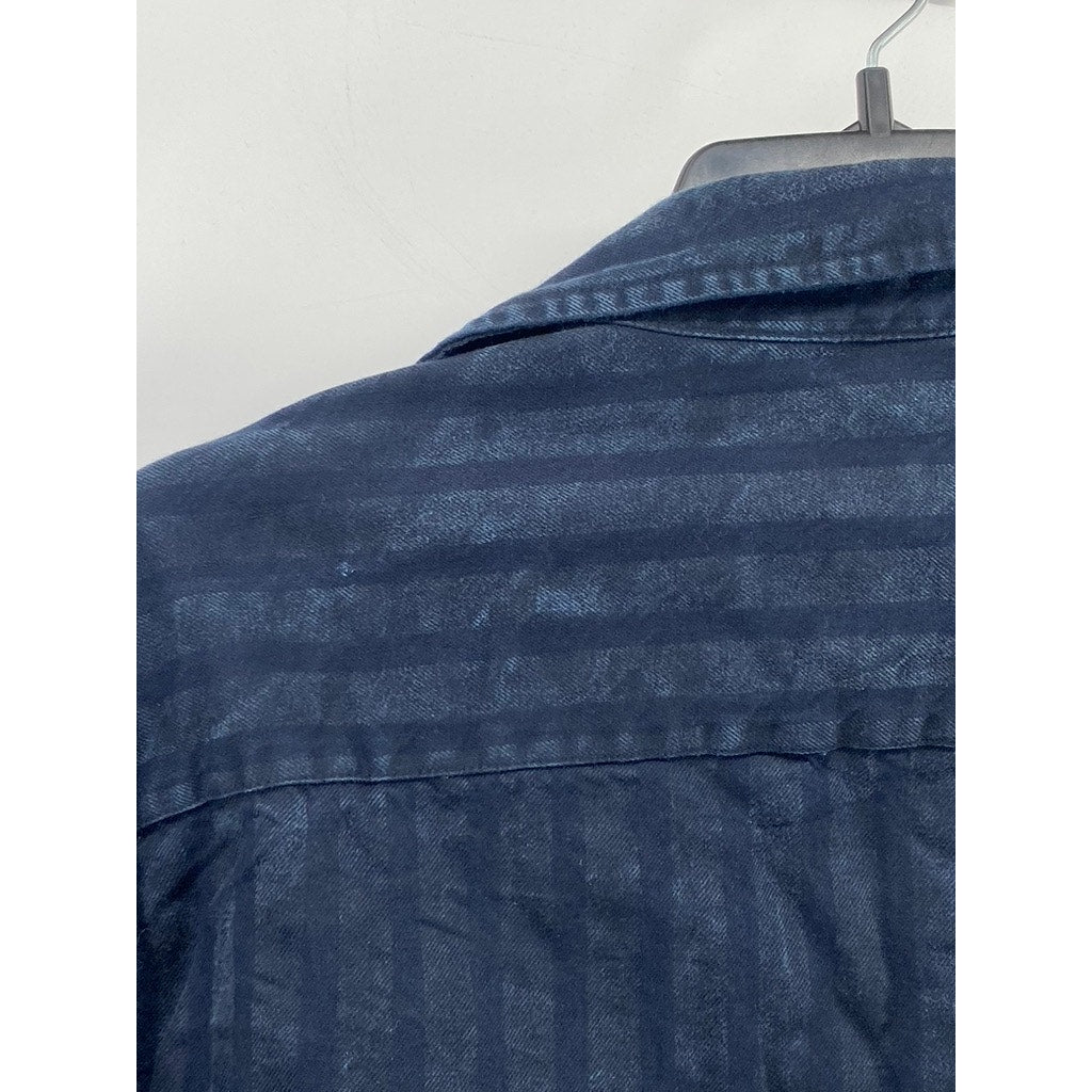 ZARA Men's Blue Wide Striped Regular-Fit Button-Up Long Sleeve Shirt SZ S