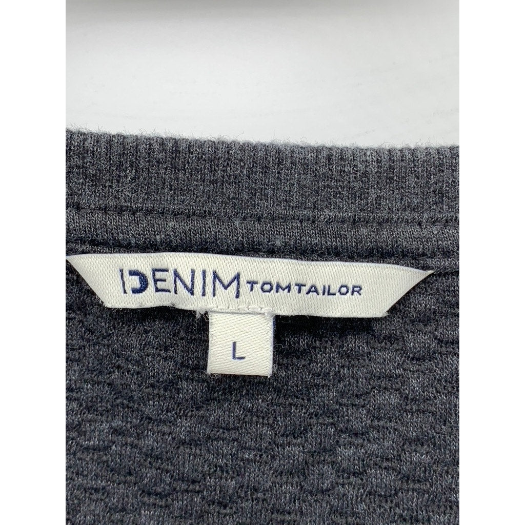 DENIM TOM TAILOR Women's Black Textured Crewneck Top SZ L