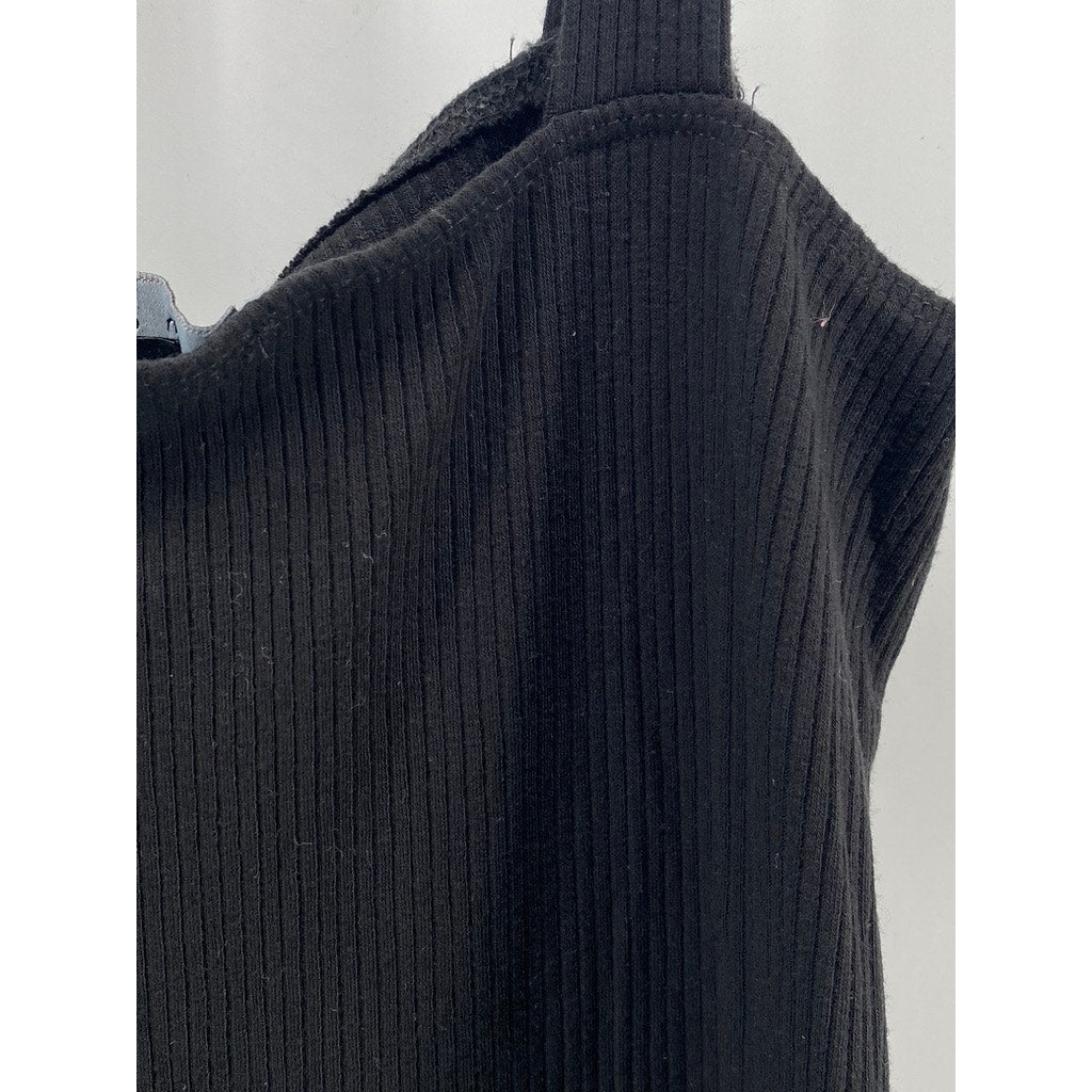 SANCTUARY Women's Black Rib Knit Straight-Neck Pull-On Cropped Jumpsuit SZ M