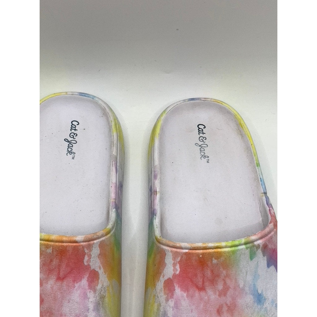 CAT & JACK Girls' White-Multi Tie Dye Slides SZ 2