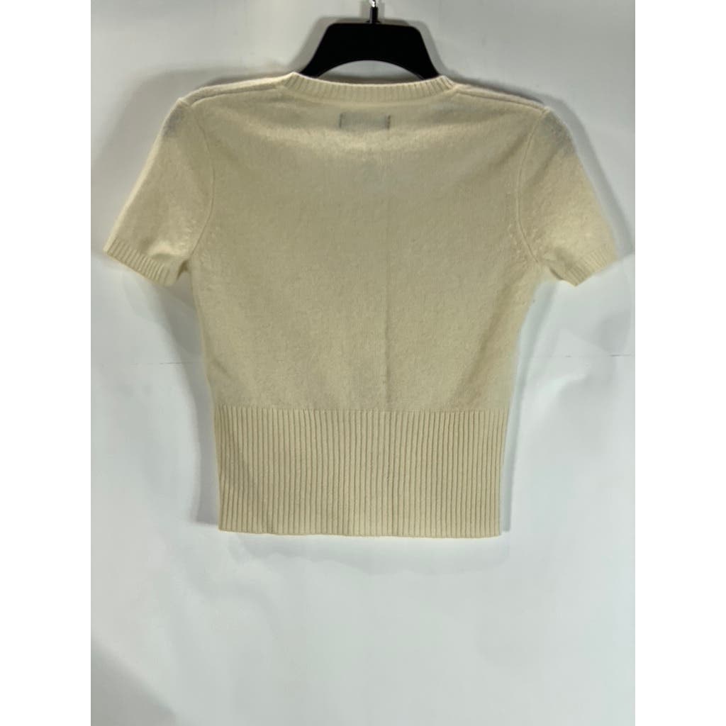 NAADAM Women's Beige Cashmere Crewneck Short Sleeve Pullover Crop Top SZ 2XS