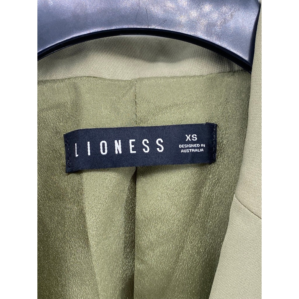 LIONESS Women's Olive Green Button-Up Notch Collar Belted Mini Blazer SZ XS