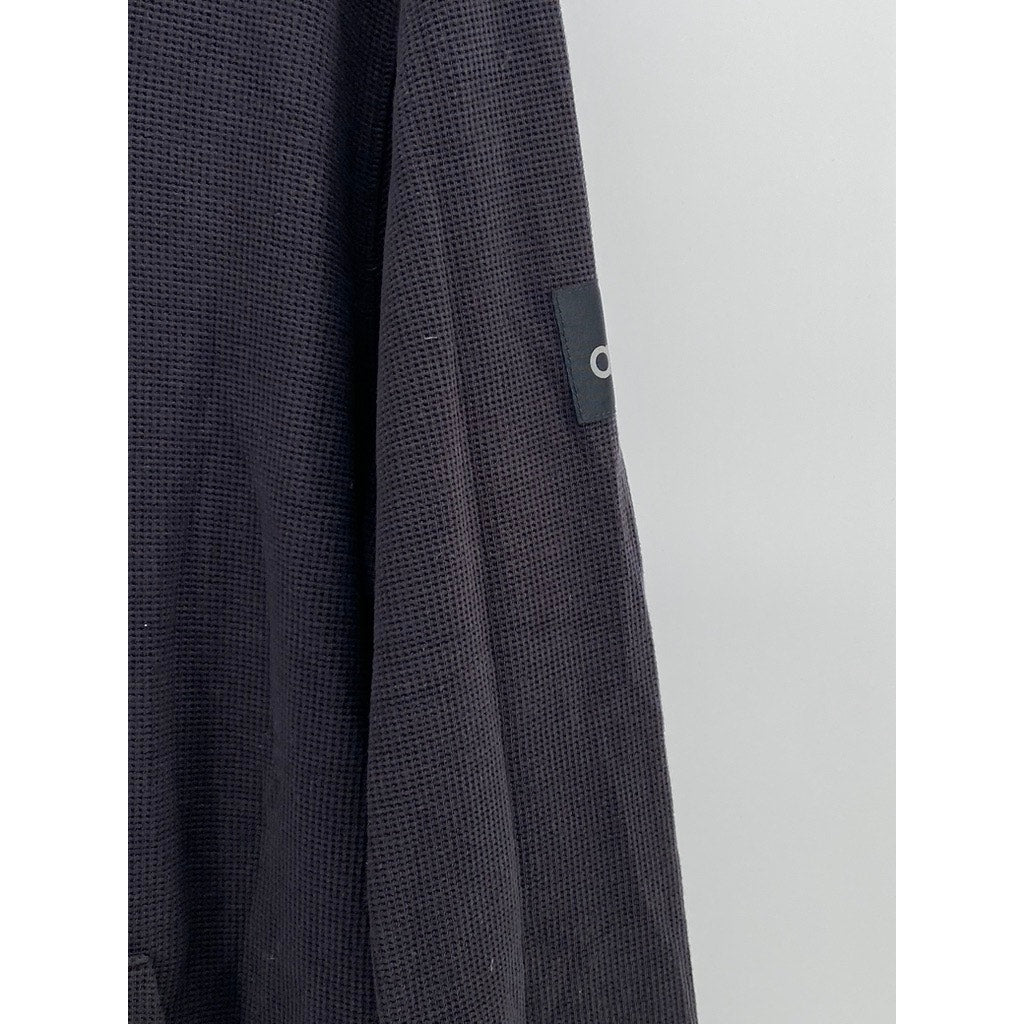 ALO YOGA Men's Black Micro Waffle Knit Pullover Lightweight Hoodie SZ M