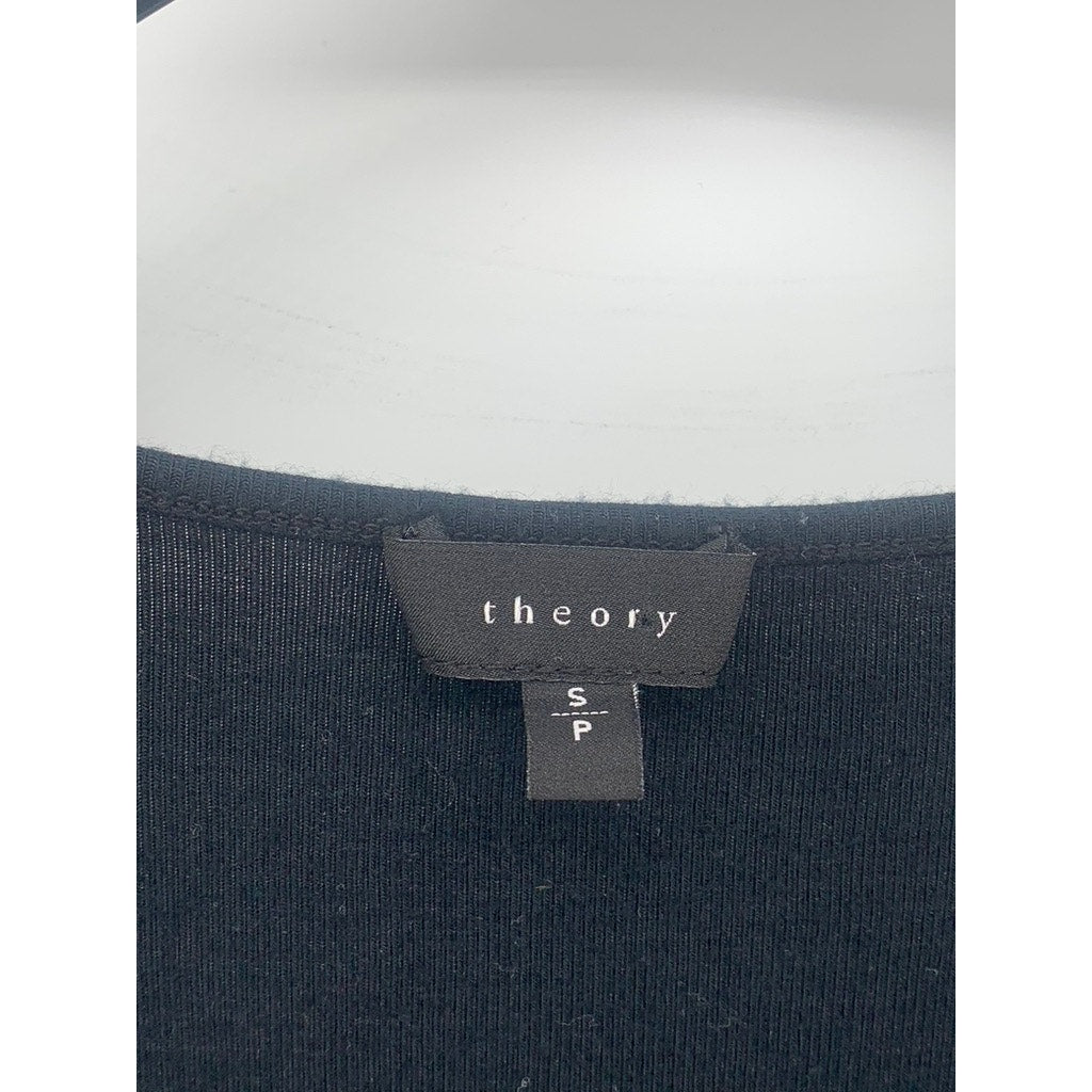THEORY Women's Black Solid Crewneck Cap Short Sleeve Pocket Mini Dress SZ S