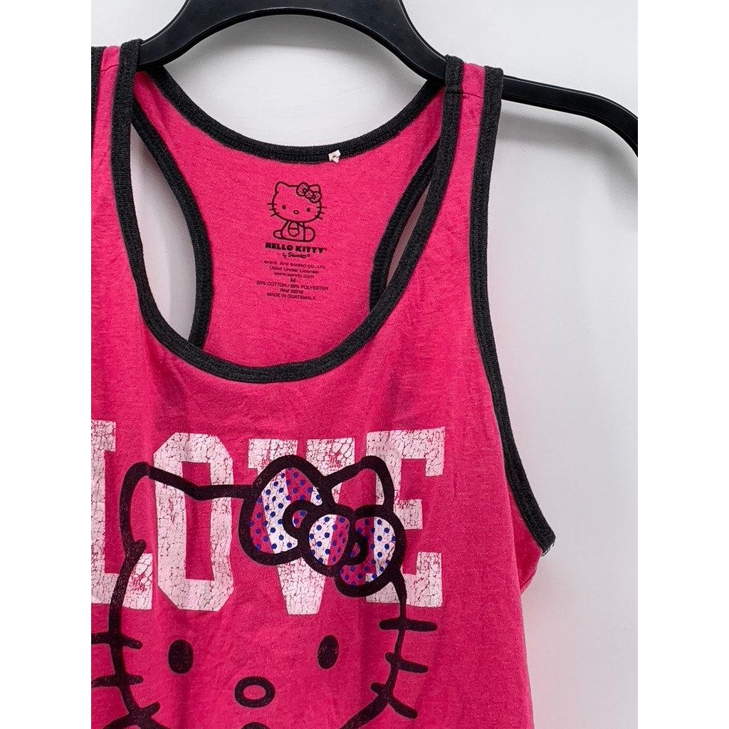 HELLO KITTY Women's Pink-Black Graphic Scoop-Neck Tank SZ M