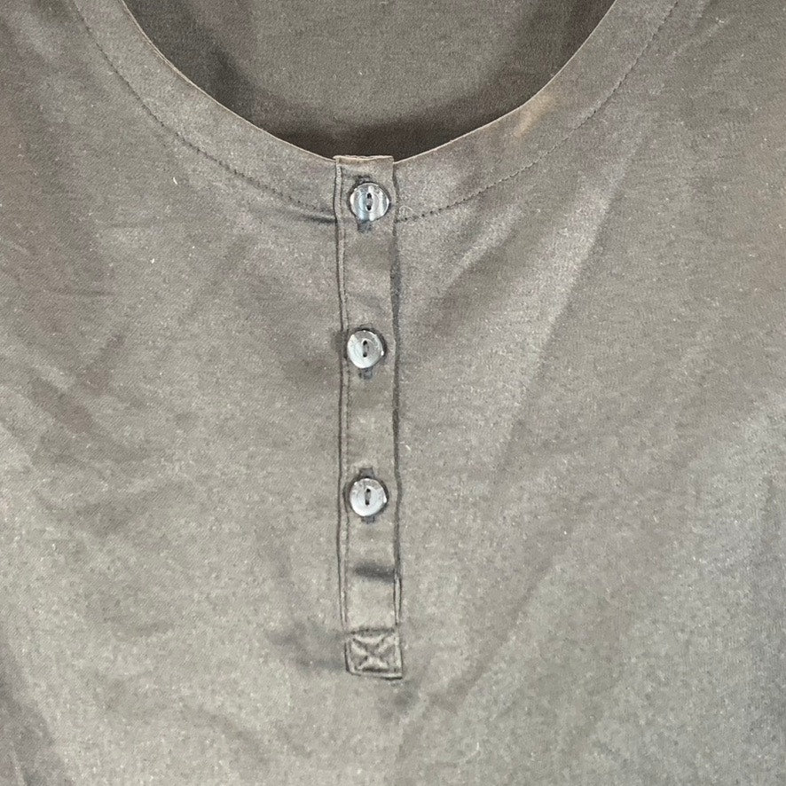 NORDSTROM Women's Black Solid Button Scoop-Neck Long Sleeve Top SZ XS