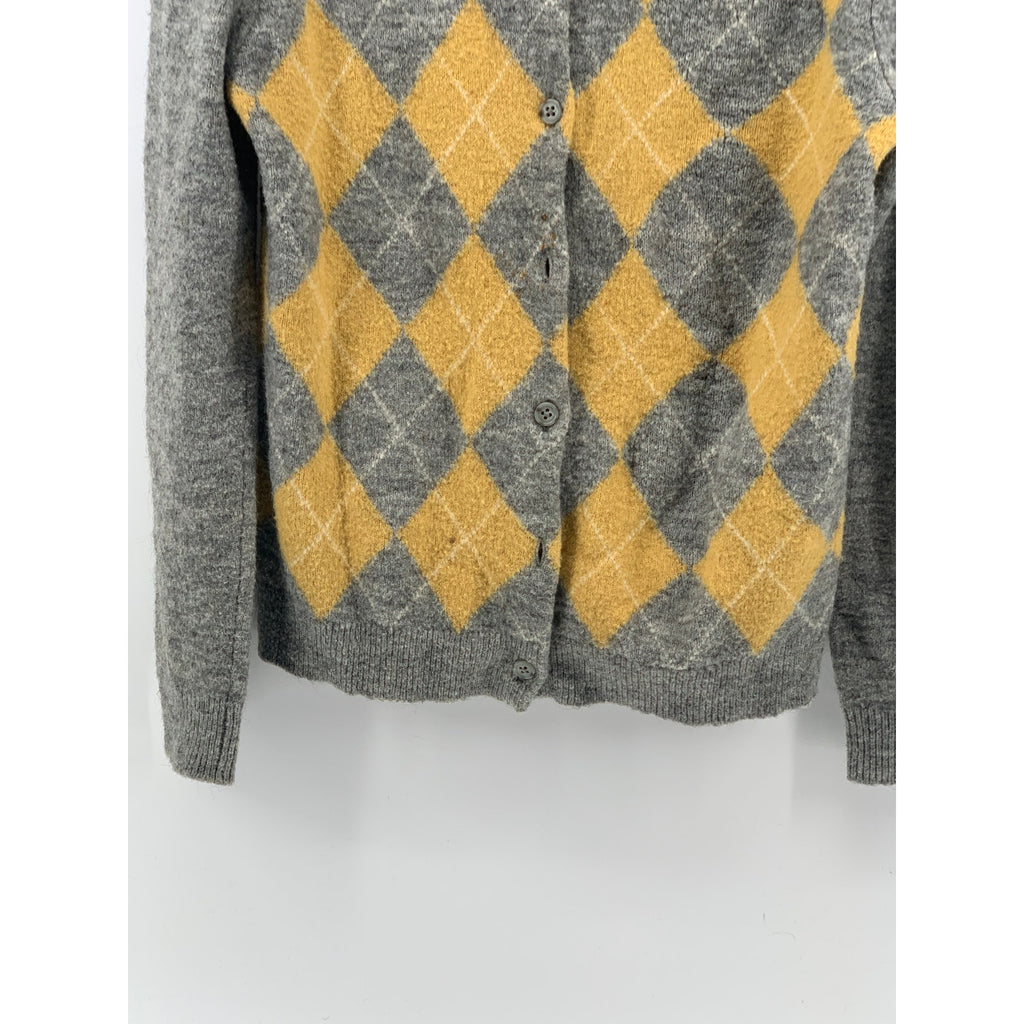 UNIQLO Ines De La Fressange Women's Gray-Yellow Argyle Button-Up Cardigan SZ S