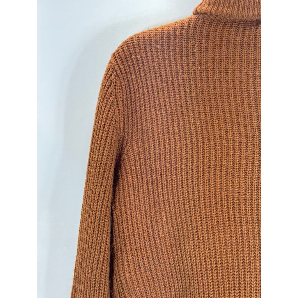 UK 2 LA Women's Brown Ribbed Knit Turtleneck Pullover Sweater SZ M