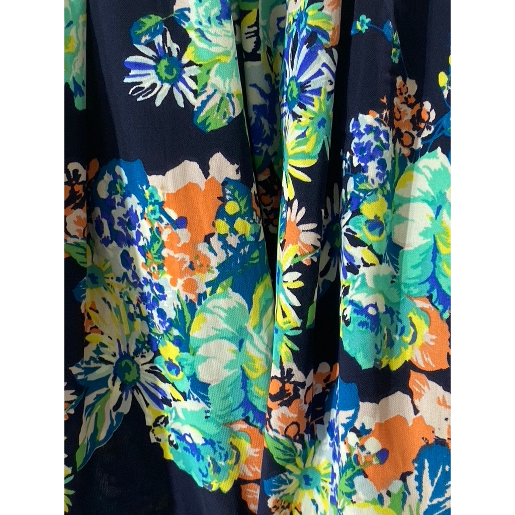AMBIANCE APPAREL Women’s Navy Blue-Green Floral Print Elastic Waist Mini Skirt L