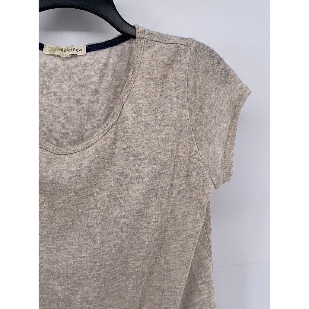 REWIND Womens Tan Boho Laced Cropped Shirt SZ S