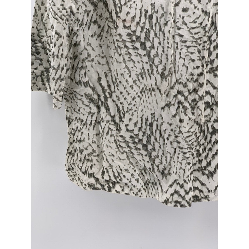 VICTORIA HARBOUR Women's Vintage White-Gray Printed Studded Lace-Up Top SZ L