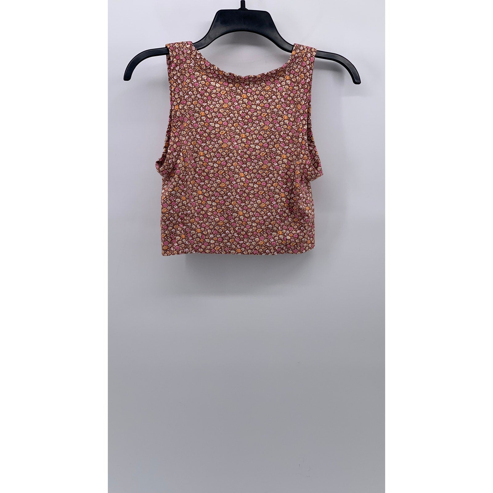 LOU & GREY Women's Brown Floral Deep Scoop-Neck Sleeveless Cropped Top SZ XS