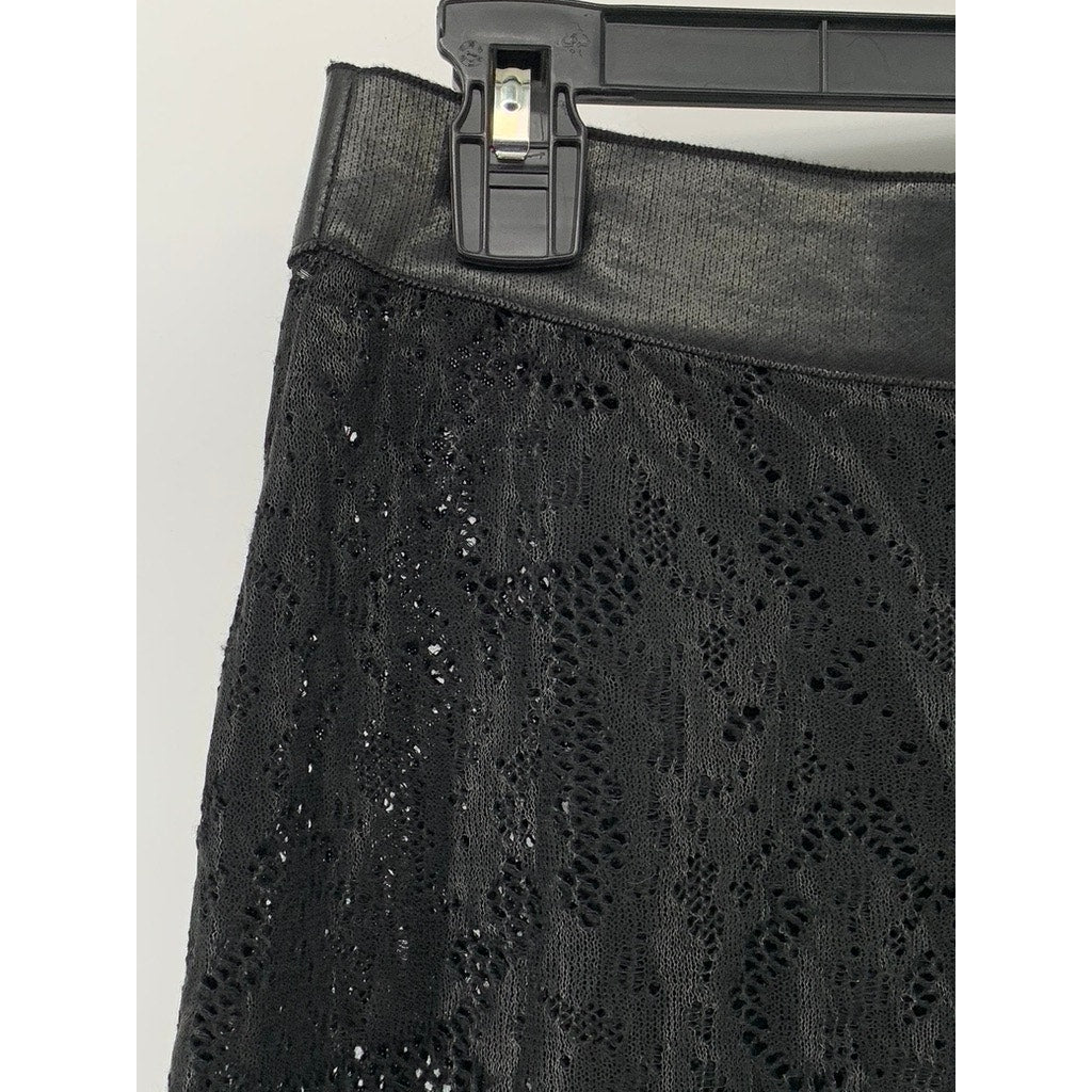 SHANGXIA Women's Black Wool-Blend Lace Side-Button A-Line Midi Skirt SZ L