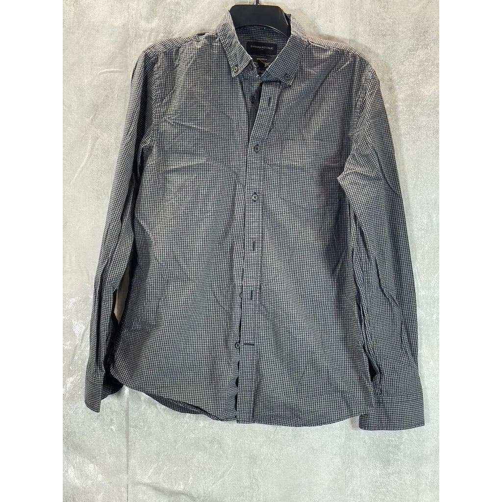 BANANA REPUBLIC Men's Tall Black Organic Untucked Button-Up Shirt SZ M/T