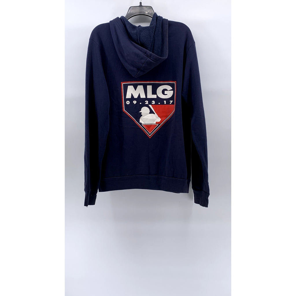 BELLA + CANVAS Women's Navy Blue MLG Baseball Zip-Up Hooded Sweatshirt SZ L