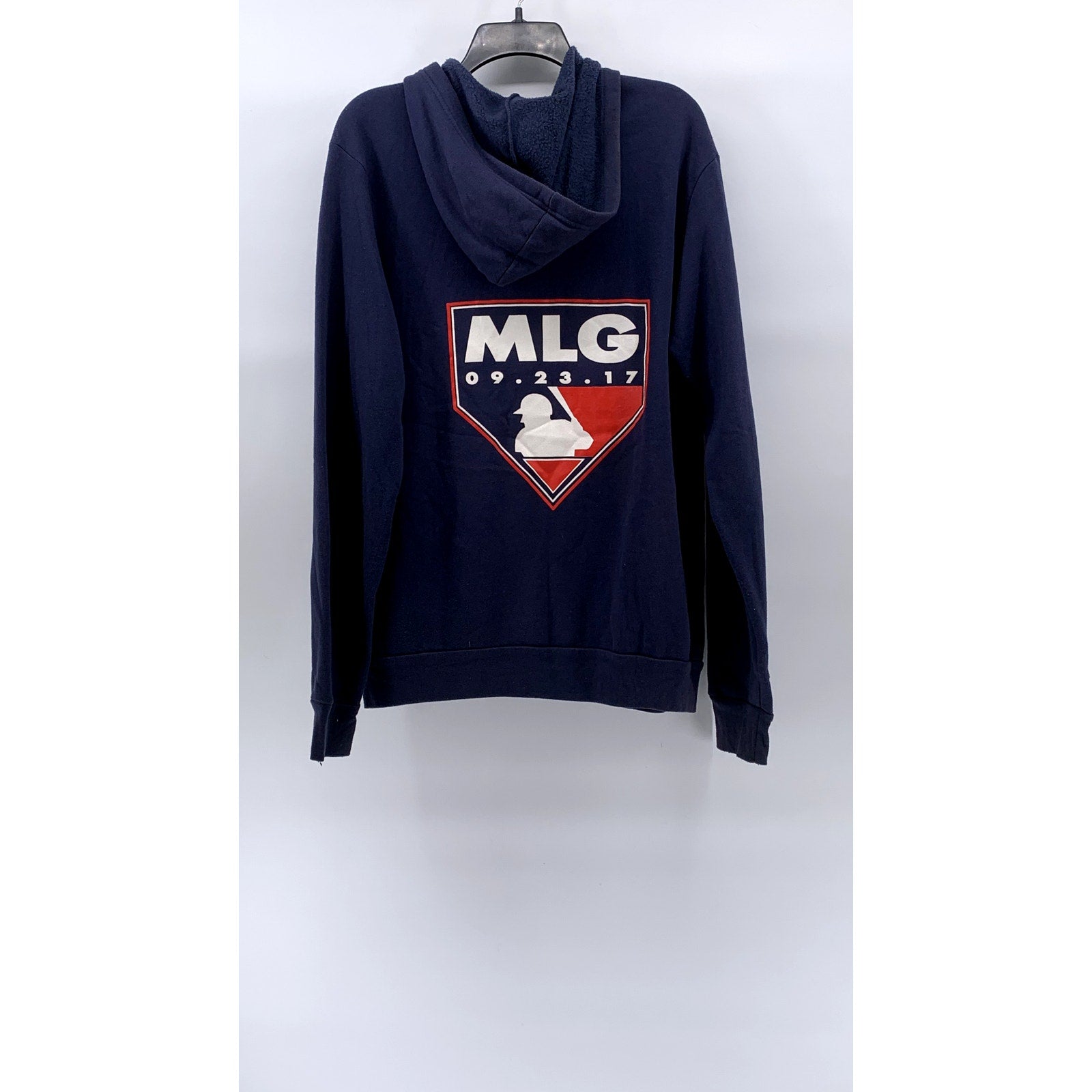 BELLA + CANVAS Women's Navy Blue MLG Baseball Zip-Up Hooded Sweatshirt SZ L