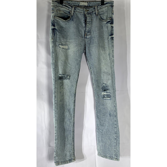 ZARA Men’s Light Blue Wash Denim Distressed Slim-Leg Button-Fly Jean SZ 32